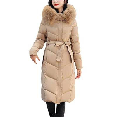 Chnnamzu Wintermantel Damen Lang - Warm Daunenmantel Mit Kapuze und Gürtel Lang Puffer Jacke Mantel Knielang Winterjacke Herbst Winter Daunenjacke mit Reißverschluss und Tasche von Chnnamzu