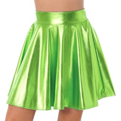 Choomomo Damen Wetlook Rock Mini Faltenrock Shiny Metallic Plisseerock Glänzend Skaterrock Lederrock Gogo Clubwear Grün S von Choomomo