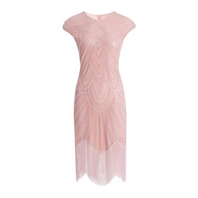 Cicano Damen Flapper Kleider 1920er Jahre Pailletten Fransen Art Deco Roaring 20er Jahre Gatsby Kleid, rose, Medium von Cicano