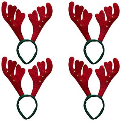 Ciffre 4 Stück im Set Haarreif Geweih Weihnachtsmütze Nikolausmütze Winter Elchgeweih mit Glöckchen Grün Rot von Ciffre