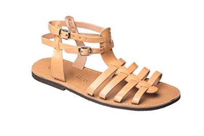 Ciffre Römer Damen Sandalen Leder Römersandale Sandaletten Riemchen Kreta Beige 39 von Ciffre