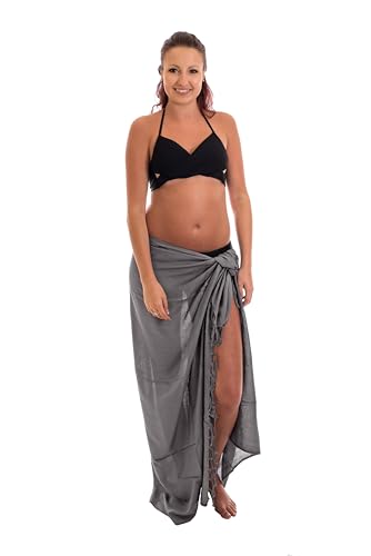 Ciffre Pareo Sarong Tuch Damen Herren - Wickelrock Strand - Strandtuch Blickdicht als Wickeltuch oder Handtuchkleid und Wickelkleid Unisex Frauen und Männer - mit Schnalle einfarbig Grau von Ciffre