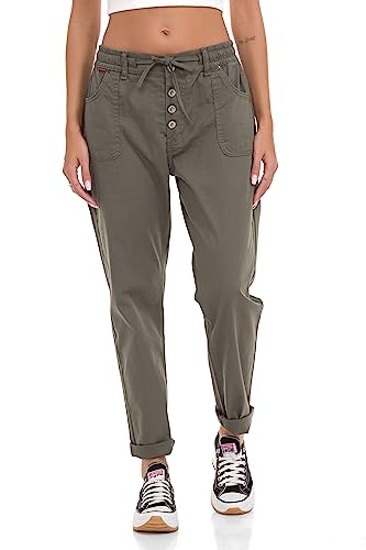 Cipo & Baxx Damen Chino-Hose, Lässige Passform Freizeit Hose, Knöpfen Versehen Design, 97% Baumwolle Hose für Frauen, Casual Klamotten für Teenager Mädchen, WD508, Khaki, W27 L32 von Cipo & Baxx