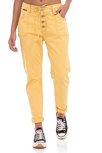 Cipo & Baxx Damen Chino-Hose, Lässige Passform Freizeit Hose, Knöpfen Versehen Design, 97% Baumwolle Hose für Frauen, Casual Klamotten für Teenager Mädchen, WD508, Mustard, W30 L32 von Cipo & Baxx