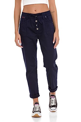 Cipo & Baxx Damen Chino-Hose, Lässige Passform Freizeit Hose, Knöpfen Versehen Design, 97% Baumwolle Hose für Frauen, Casual Klamotten für Teenager Mädchen, WD508, NAVYBLUE, W30 L32 von Cipo & Baxx