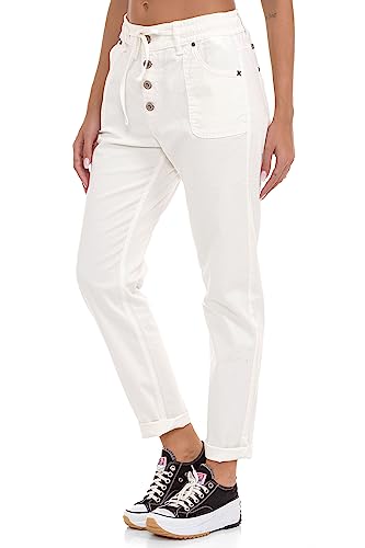 Cipo & Baxx Damen Chino-Hose, Lässige Passform Freizeit Hose, Knöpfen Versehen Design, 97% Baumwolle Hose für Frauen, Casual Klamotten für Teenager Mädchen, WD508, White, W29 L32 von Cipo & Baxx