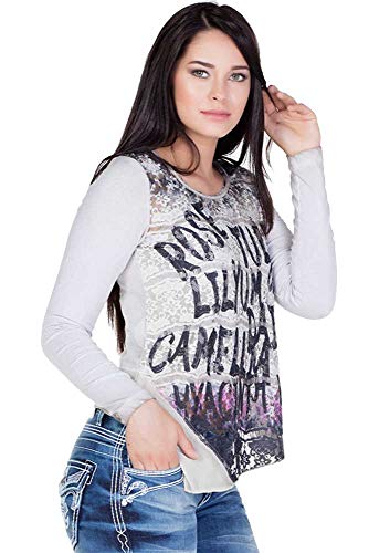 Cipo & Baxx Damen Longsleeve Langarmshirt Sweatshirt Sweater Asymmetrisch Print Pulli Grau L von Cipo & Baxx