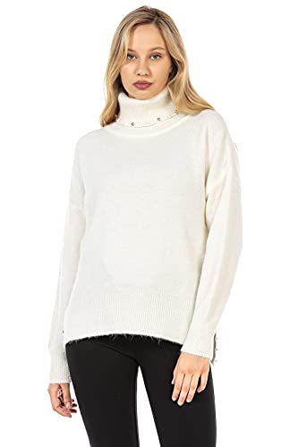 Cipo & Baxx Damen Pullover Strick Perlen Rollkragen Pulli Sweater Perlen WP217 Ecru M von Cipo & Baxx