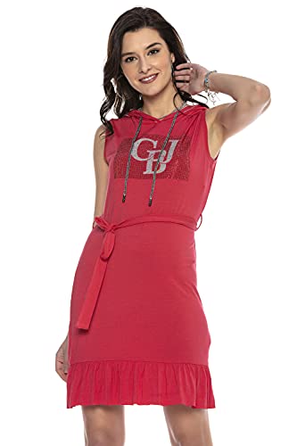 Cipo & Baxx Damen Sommer T-Shirt Kleid Ärmellos Rundhals Shirtkleid Kapuzenkleid Dress WY136 Rot S von Cipo & Baxx