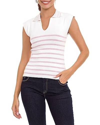 Cipo & Baxx Damen Strick Shirt Polokragen Streifen Ärmellos T-Shirt Tops WT353 Weiß M von Cipo & Baxx