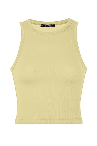 Cipo & Baxx Damen Tanktop T-Shirt Trägertop Crop Top Gerippt Shirt Ärmellos WU105 Gelb L von Cipo & Baxx