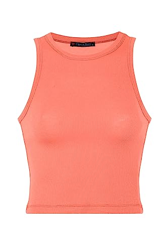 Cipo & Baxx Damen Tanktop T-Shirt Trägertop Crop Top Gerippt Shirt Ärmellos WU105 Orange M von Cipo & Baxx