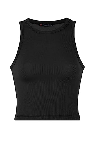 Cipo & Baxx Damen Tanktop T-Shirt Trägertop Crop Top Gerippt Shirt Ärmellos WU105 Schwarz S von Cipo & Baxx