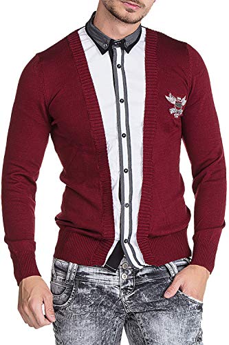 Cipo & Baxx Herren 2 in 1 Strickpullover Design Pullover Strickjacke mit Hemdkragen Hemd Cardigan C-6372 Dunkelrot M von Cipo & Baxx