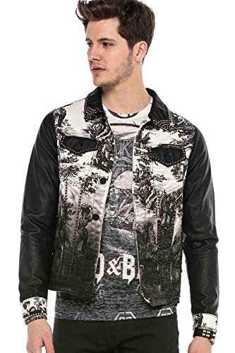 Cipo & Baxx Herren Jeansjacke Rockig Bikerjacke Übergangsjacke Nieten Design Ausgefallen Jacke Schwarz XL von Cipo & Baxx