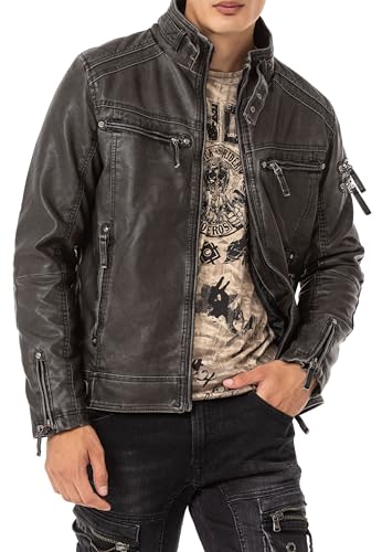 Cipo & Baxx Herren Kunstlederjacke Bikerjacke Übergangsjacke Jacke CM223 Grau L von Cipo & Baxx