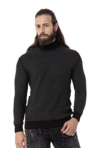 Cipo & Baxx Herren Pullover Strick Sweater Rollkragen Hoher Kragen Muster Pulli CP274 Schwarz S von Cipo & Baxx