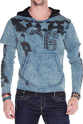 Cipo & Baxx Herren Sweatshirt Lagenlook Rundhalsausschnitt Kapuzenpullover Sweatshirt Design Longsleeve Indigo L von Cipo & Baxx