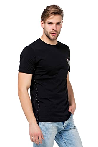 Cipo & Baxx Herren T-Shirt Baumwolle Aufnäher Design Druckknöpfe Rundhals CT368 Schwarz S von Cipo & Baxx