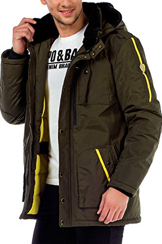 Cipo & Baxx Herren Winterjacke Kapuzenjacke Fellkragen Parka Mantel Jacke Steppjacke Gr M Khaki von Cipo & Baxx