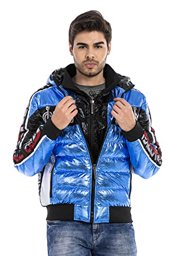 Cipo & Baxx Herren Winterjacke Steppjacke Glänzend Kapuze Jacke CJ270 Blau L von Cipo & Baxx