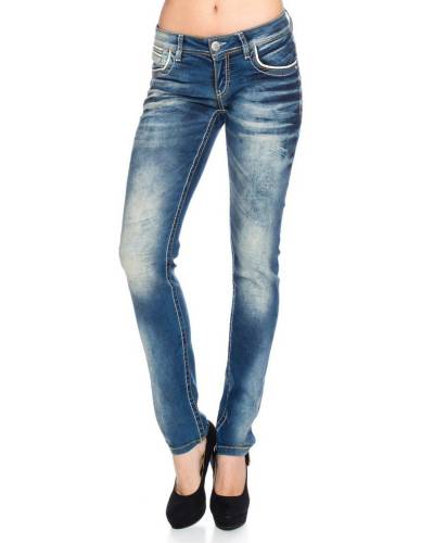 Cipo & Baxx Regular-fit-Jeans Damen Jeans Hose mit dicken Nähten Jeanshose mit weißen und orangenen dicken Nähten, Hoher Tragekomfort dank Elasthanateil von Cipo & Baxx