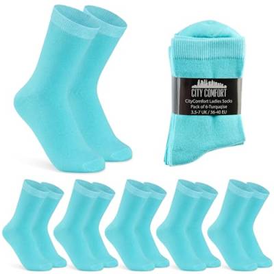 CityComfort Damen Wadensocken, Atmungsaktive Strümpfe Socken Damen im Multipack (Türkis-6er-Pack) von CityComfort