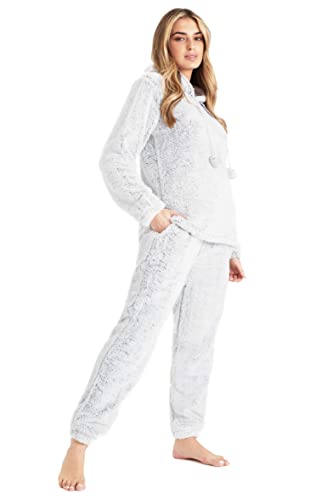 CityComfort Schlafanzug Damen Lang Flauschig Warm Winter Fleece Pyjama Damen Hausanzug Kuschelig (L, Grau) von CityComfort