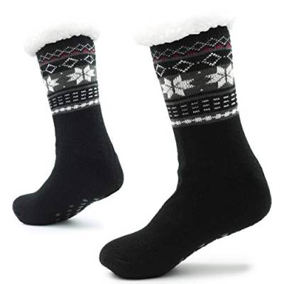 CityComfort Hausschuhe Slipper-Socken für Herren mit Sherpa-Wollschicht-Bettpantoffeln für den Menschen rutschfeste norwegische,Schwarz,41/46 EU von CityComfort
