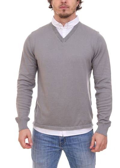 CityComfort Herren Pullover mit V-Ausschnitt Business-Sweater mit Button-Down Hemd-Einsatz MVSS003 Grau von CityComfort