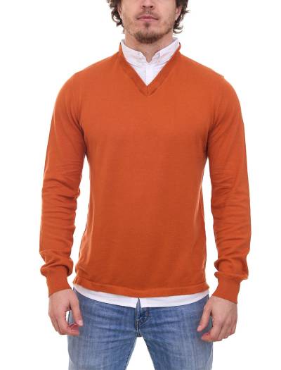 CityComfort Herren Pullover mit V-Ausschnitt Business-Sweater mit Button-Down Hemd-Einsatz MVSS003 Rost-Braun von CityComfort