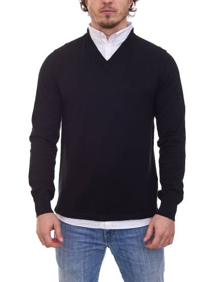 CityComfort Herren Pullover mit V-Ausschnitt Business-Sweater mit Button-Down Hemd-Einsatz MVSS003 Schwarz von CityComfort