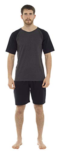 CityComfort Mens Lounge Wear mit Raglanärmel-T-Shirt und kurzer Nachtwäsche aus Baumwolle, Nachtwäsche, Loungewear, Pyjamas für Männer (M, schwarz) von CityComfort