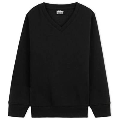 CityComfort Pullover aus Baumwolle | V-Ausschnitt Pullover in Schwarz Gr. 98-164 | Für Jungen von 3-14 Jahren | Uniform Bekleidung in Langarm(Schwarz-1er Pack, 9-10 Jahre) von CityComfort