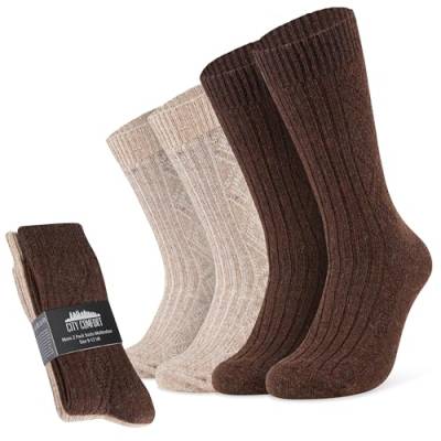 CityComfort Socken Herren 5er oder 2er Pack Warme Socken für Männer und Jugendliche - Herren Wollsocken Weich in Gr. 39-45 (Braun/Beige, 39-42 EU, 2er Pack) von CityComfort