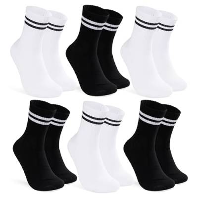 CityComfort Socken Herren 5er oder 6er Pack gestreifte Socken für Männer und Jugendliche - weich und atmungsaktiv in Gr. 39-45 (Schwarz/Weiß, 42-45 EU, 6er Pack) von CityComfort