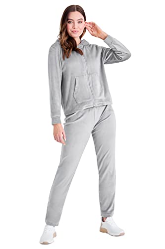 CityComfort Trainingsanzug Damen, Velour Jogginganzug Damen Set mit Hoodie und Jogginghose - Loungewear Set für Damen (Grau, XL) von CityComfort