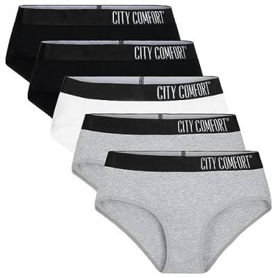 CityComfort Unterwäsche Frauen S-XXL Mehrfarbigpack von 5 Slips für Damen und Teenager Baumwolle Elastisch Atmungsaktiv (Schwarz/Grau/Weiß, 2XL) von CityComfort