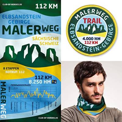 Malerweg Bandana Set / 1 Multifunktionstuch + 1 Patch, Aufnäher Aufbügler gestickt / Schlauchschal Halstuch Schal aus weicher Mikrofaser / Elbsandstein-Gebirge Sachsen Sächsische Schweiz Wanderweg COH von Club of Heroes