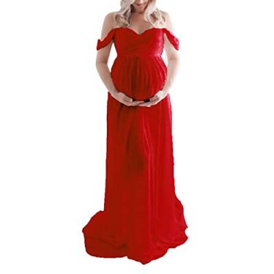 Cocoarm Elegantes Maxi-Umstandskleid für Frauen in Voller Länge, Schulterfrei, Geteilte Vorderseite, Umstandskleid für Fotoshooting, Hochzeitsfeier (S) von Cocoarm