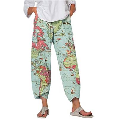 Colorful Damen Hose Plus Size Loose Pants, Weltkarte Bedruckte Freizeithose mit elastischer Taille - World map (Blue, XL) von Colorful Outdoor