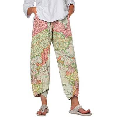 Colorful Damen Hose Plus Size Loose Pants, Weltkarte Bedruckte Freizeithose mit elastischer Taille - World map (Green, XL) von Colorful Outdoor