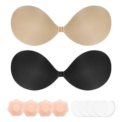 Corpower Klebe BH Push up, BH Rückenfrei, Trägerloser BH Kommen Sie mit 1 Paar Nippelpads, Wiederverwendbare Unsichtbar Silikon Rückenfreier BH Haut Freundlich Selbstklebend BH (D) von Corpower