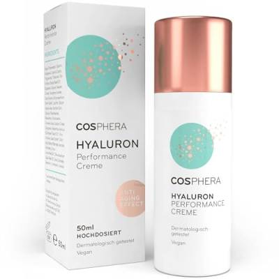Cosphera - Hyaluron Performance Creme 50 ml - vegane Tages- und Nachtcreme hochdosiert für Gesicht, Hals, Dekolleté, Augen - Anti-Falten Feuchtigkeitsbehandlung für Frauen und Männer von Cosphera