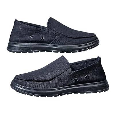 CreoQIJI Herren Schuhe Slipper 47 Herren-Loafer-Sneaker, Segeltuch-Slip-on-Schuhe, Flache, atmungsaktive Wander-Bootsschuhe Schuhe Herren Business Schwarz (Black, 48) von CreoQIJI