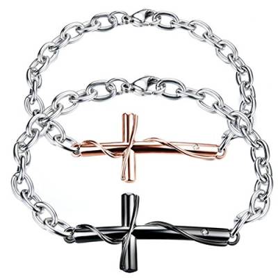 Cupimatch 2pcs Paare Armbänder mit Kreuz Anhänger, Edelstahl Lieben Pärchen Armreif für Verliebte Damen Herren, Rosegold Silber Schwarz von Cupimatch