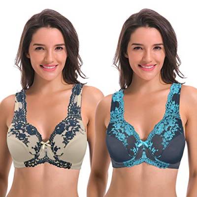 Curve Muse Damen Minimizer Ungefütterter Bügel-BH mit Spitzenstickerei - 2er Pack-Grau, Nackt-85F von Curve Muse