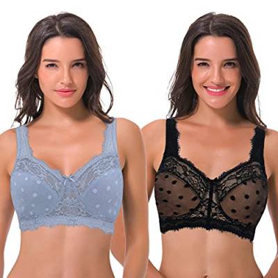 Curve Muse Damen Übergröße Minimierer Spitze Vollständige Abdeckung Ungefütterter Kabellos-BH-Schwarz, Lt Blau-75F von Curve Muse