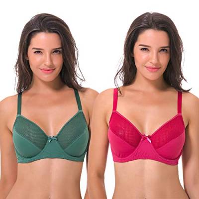 Curve Muse Damen Übergröße Ungefüttert Minimizer Bügel Vollfiguriger BH-2er Pack-Grün, Rose -75F von Curve Muse