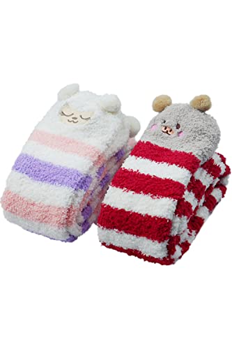 CutiePlusU Cartoon Animal Over Knee Socks Striped Thigh High Socks Warm Cute Microfiber Cozy Fluffy Winter Christmas Socks 2 pairs Pack von CutiePlusU